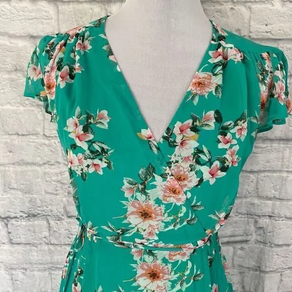 Eva Mendez women wrap maxi dress with side tie and floral print green - Picture 11 of 11